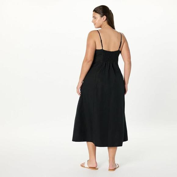 NWT The Drop Women's Daphne Square Neck Linen Blend Maxi Dress, Black, XXL (18) - Picture 2 of 4